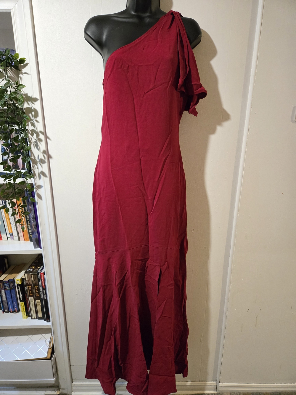 Parker Black Wine Red One-Shoulder Ruffle Maxi Dress